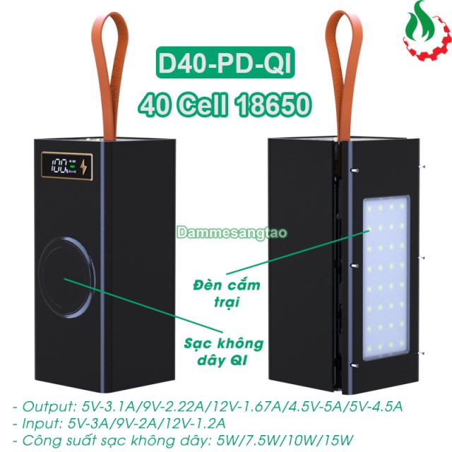 Box sạc dự phòng 40 cell 18650 (D40-PD-QI) sạc nhanh 22.5W