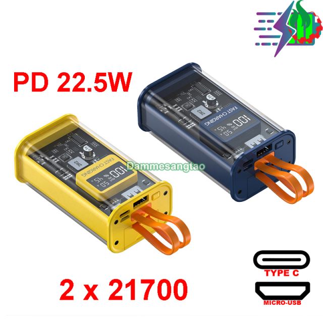 Box sạc dự phòng trong suốt 2 cell 21700 (DX137) sạc nhanh 22.5W