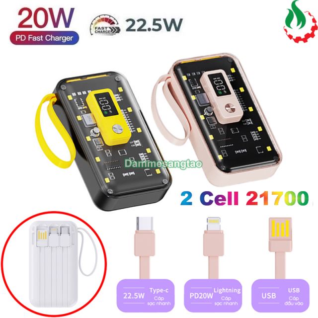 Box sạc dự phòng trong suốt 3 cell 18650 (Y296) Sạc nhanh 22.5W