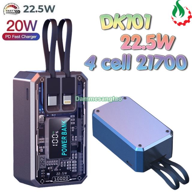 Box sạc dự phòng trong suốt 4 cell 21700 (DK101) Sạc nhanh 22.5W