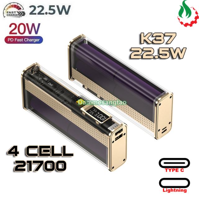 Box sạc dự phòng trong suốt 4 cell 21700 (K37-V1-Dẹp) sạc nhanh 22.5W