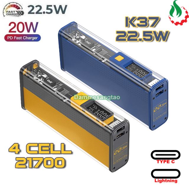 Box sạc dự phòng trong suốt 4 cell 21700 (K37-V2-Dẹp) sạc nhanh 22.5W