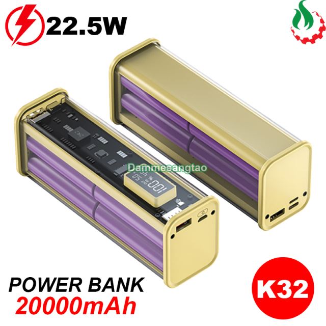 Box sạc dự phòng trong suốt 8 cell 18650 (K32) sạc nhanh 22.5W