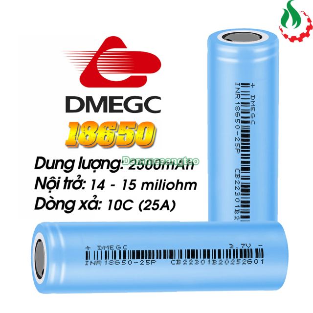 Cell pin 18650 DMEGC Li-ion 3.7V 2500mAh 10C - Xả 25A
