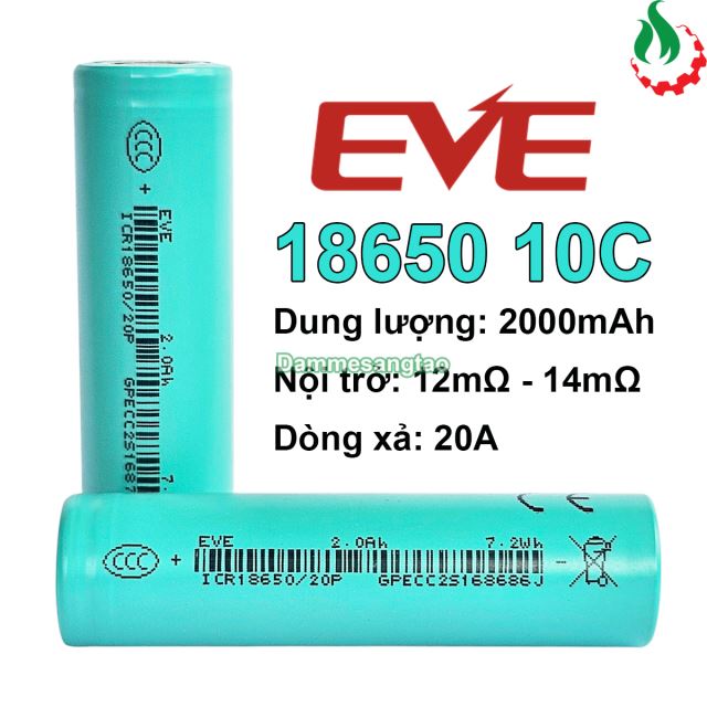 Cell pin 18650 EVE 20P Li-ion 3.7V 2000mah 10C - Xả 20A (Có chữ EVE)
