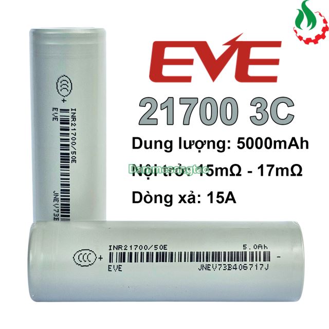 Cell pin 21700 EVE 50E Li-ion 3.7V 5000mah 3C - Xả 15A (Có chữ EVE)