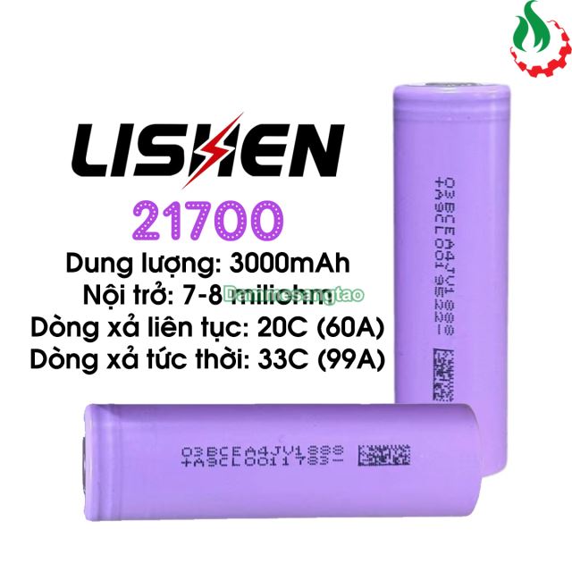 Cell pin 21700 Lishen Li-ion 3.7V 3000mah 20C - Xả 60A
