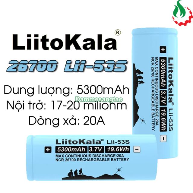 Cell Pin 26700 Liitokala Li-ion 3.7V 5300mah 4C - Xả 20A (Đầu lồi)