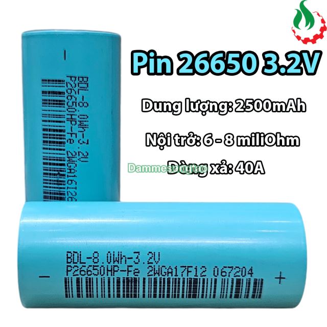 Cell pin sắt 26650 3.2V LiFePo4 2500mah 15C Xả 40A