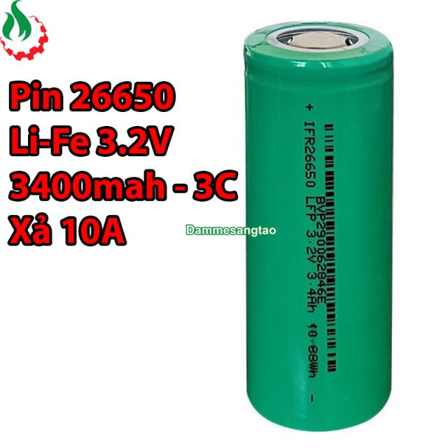 Cell pin sắt 26650 3.2V LiFePo4 3400mah 3C Xả 10A