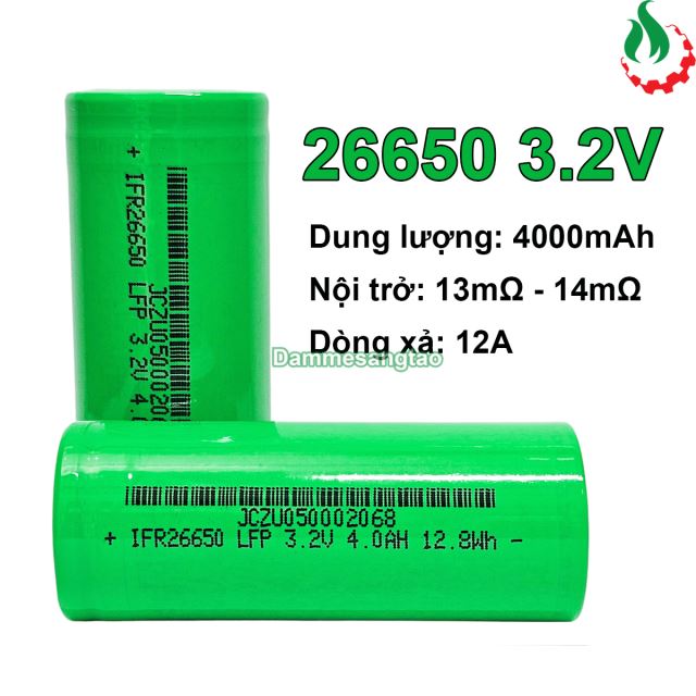Cell pin sắt 26650 3.2V LiFePo4 4000mah 3C Xả 12A