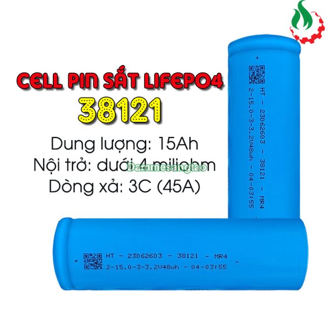 Cell pin sắt 38121 3.2V LiFePo4 15Ah 3C - Xả 45A