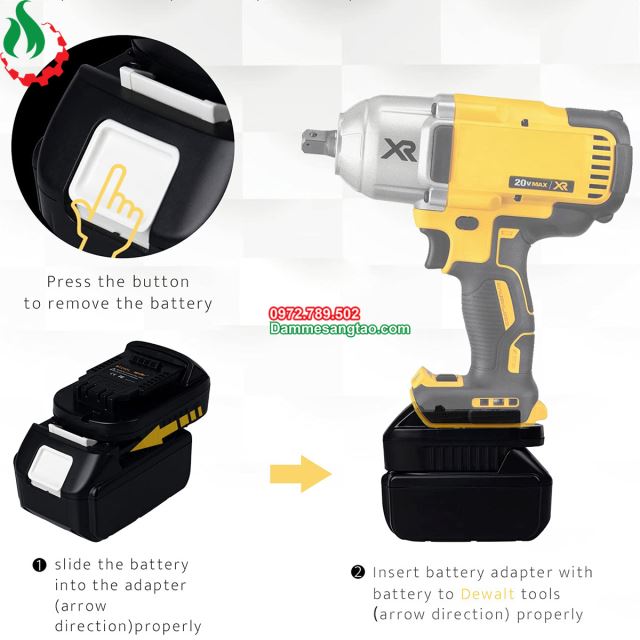 Đế chuyển pin Makita 18V sang máy Dewalt 18V