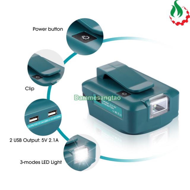 Đế chuyển pin makita 18V cổng sạc điện thoại và DC 12V