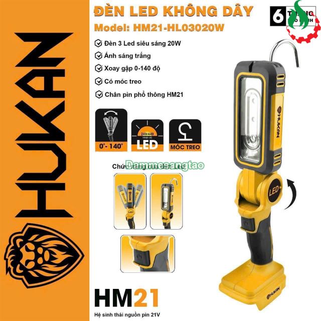 Đèn gập pin Hukan HM21-HL03020W Công suât 20W (3 LED)