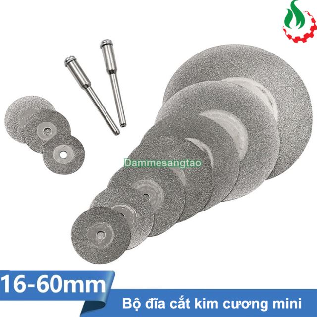 Đĩa cắt kim cương mini lỗ vít 3mm (Bộ 10 đĩa 16-60mm + 2 thanh)
