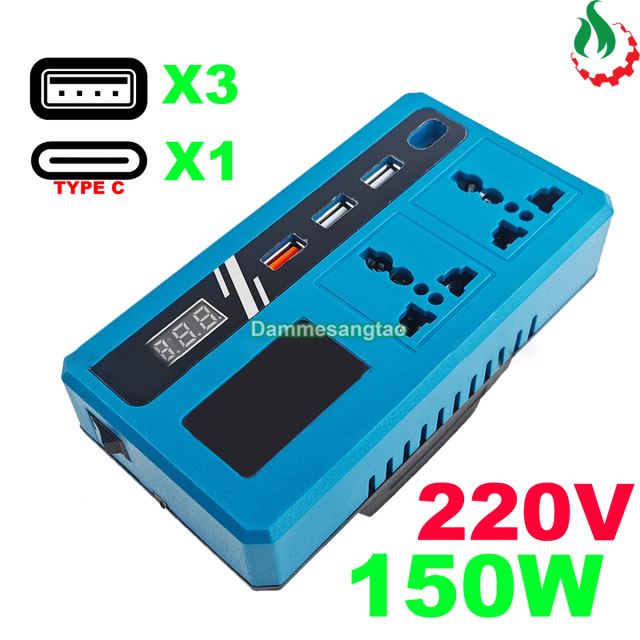 Đế chuyển pin MAKITA 18V sang 220V 150W và USB sạc nhanh PD25W