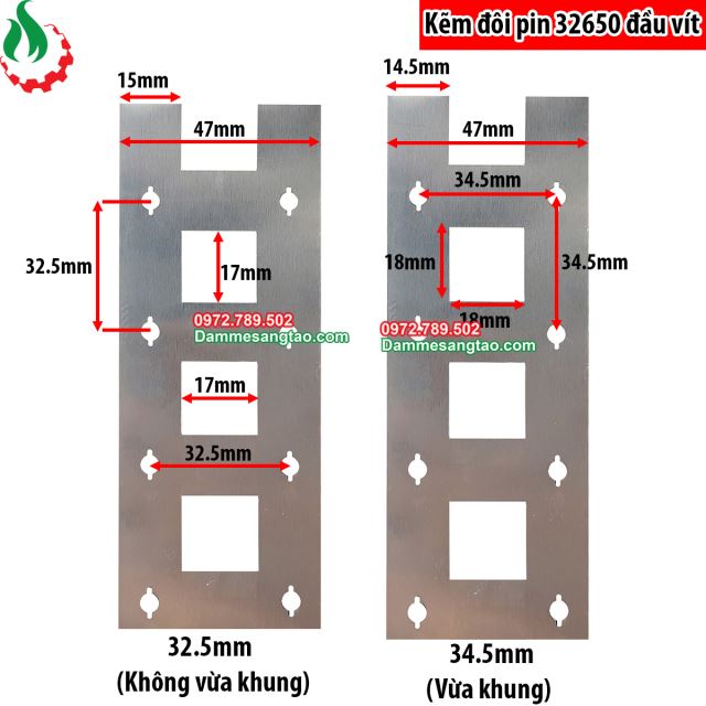 Kẽm đôi hàn pin 32650 đầu vít