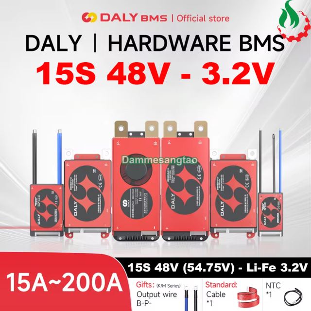 Mạch 15S 48V (54.75V) Daly bảo vệ pin sắt Li-Fe 3.2V xe điện