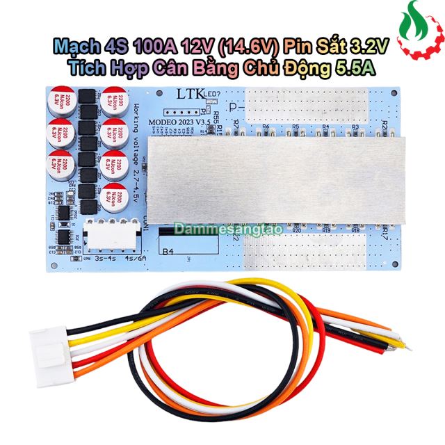 Mạch 4S 100A 12V (14.6V) pin sắt Li-Fe 3.2V tích hợp cân bằng chủ động 5.5A