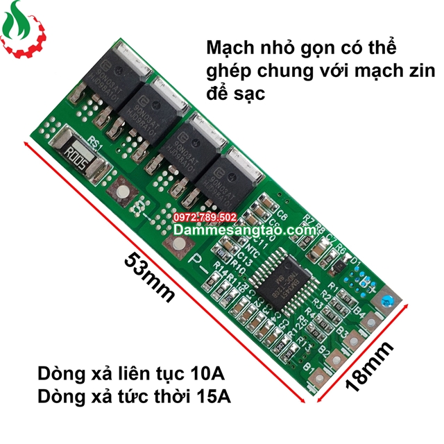 Mạch 5S 18V 10A bảo vệ pin Li-ion 3.7V dùng Ghép Với Mạch Zin