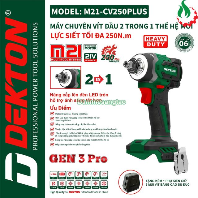 Máy bắn vít (2in1) pin 21V Dekton M21-CV250Plus 250Nm (Gen 3 Pro)