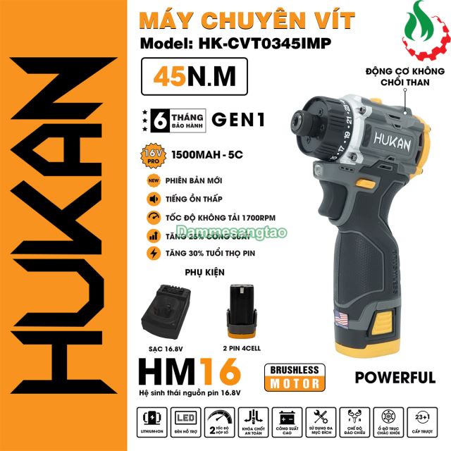 Máy bắn vít pin 16.8V Hukan HK-CTV0345IMP 45Nm
