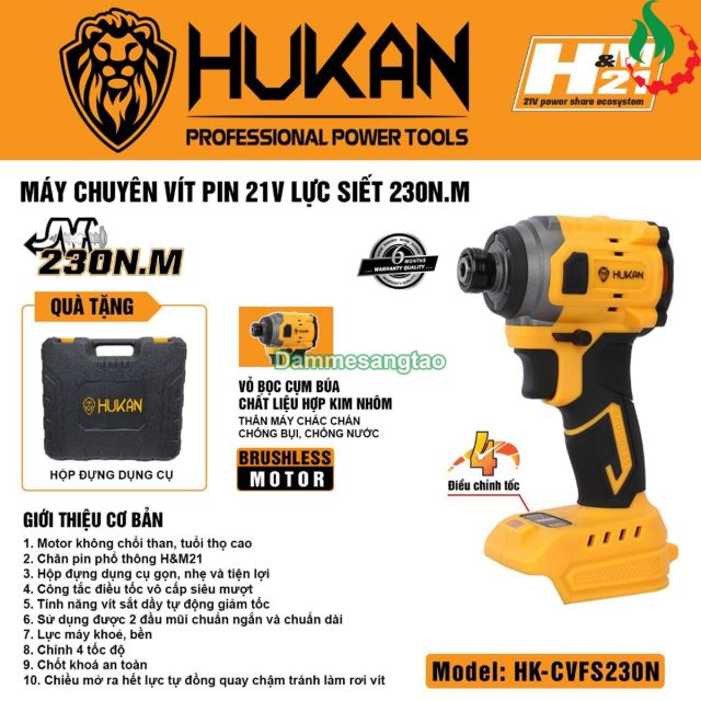 Máy bắn vít pin 21V Hukan HK-CVFS230N 230Nm