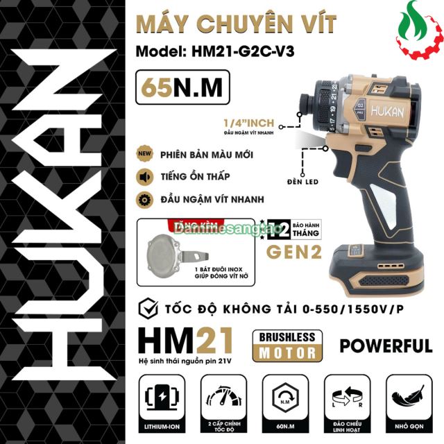 Máy bắn vít pin 21V Hukan HM21-G2C-V3 65N.m