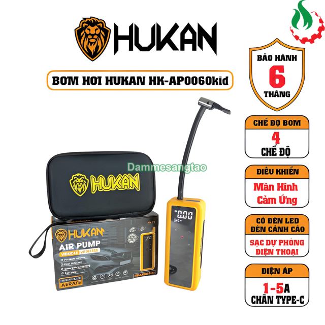 Máy bơm hơi mini đa năng dùng pin Hukan HK-AP0060kid (Tích hợp pin trong máy)