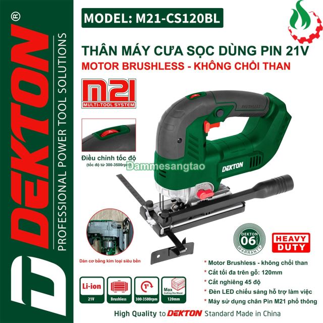 Máy cưa sọc pin 21V Dekton M21-CS120BL góc nghiêng 45 độ (Không chổi than)