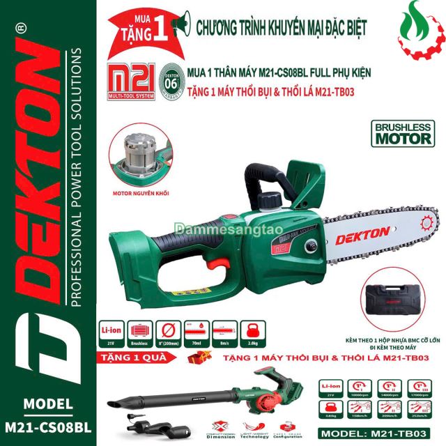 Máy cưa xích pin 21V Dekton M21-CS08BL