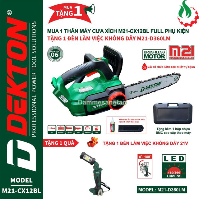 Máy cưa xích pin 21V Dekton M21-CX12BL (Không chổi than)