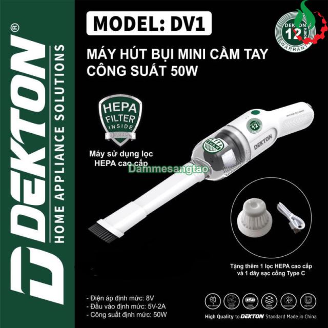 Máy hút bụi mini pin Dekton DV1 50W (BH 12 tháng)