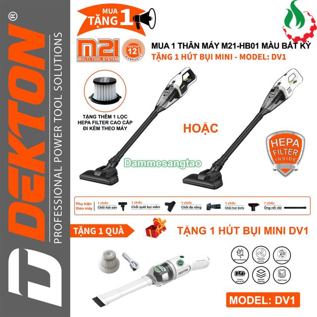 Máy hút bụi pin 21V Dekton M21-HB01 Chân pin phổ thông