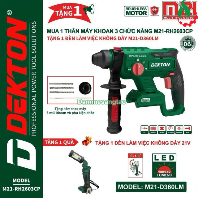 Máy khoan bê tông pin 21V Dekton M21-RH2603CP (3 Chức năng)