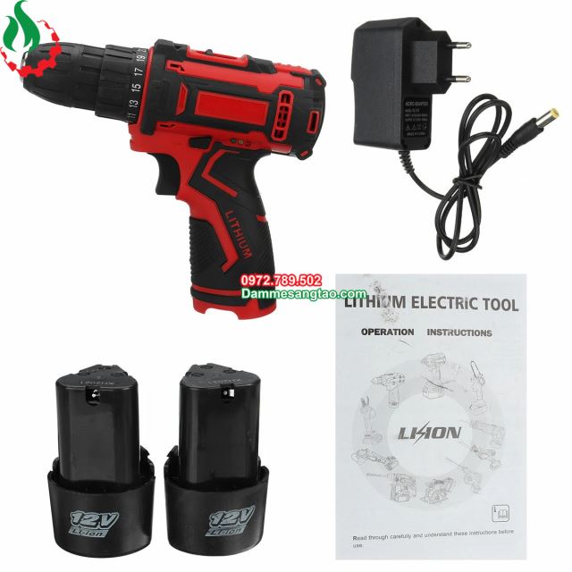 Máy khoan pin 12V 2 cấp tốc độ có đèn báo pin
