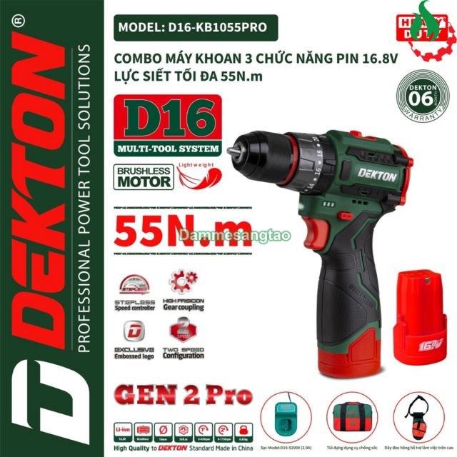 Máy khoan pin 14V Dekton D16-KB1055PRO 55Nm (Động cơ không chổi than)