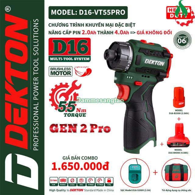 Máy khoan pin 14V Dekton D16-KVT1055PRO 55Nm