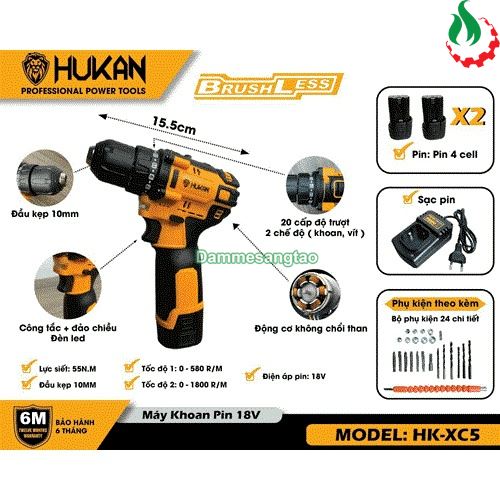 Máy khoan pin 14V HUKAN HK-XC5 65Nm