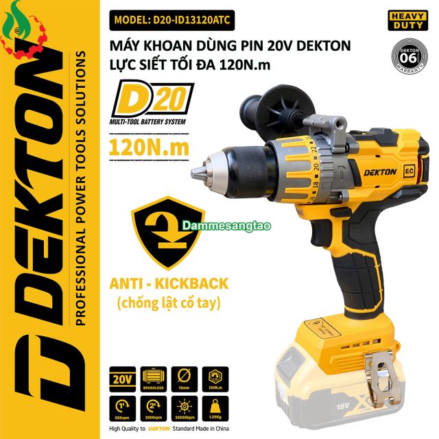 Máy khoan pin 21V Dekton D20-ID13120ATC 120Nm (Chống trật tay)