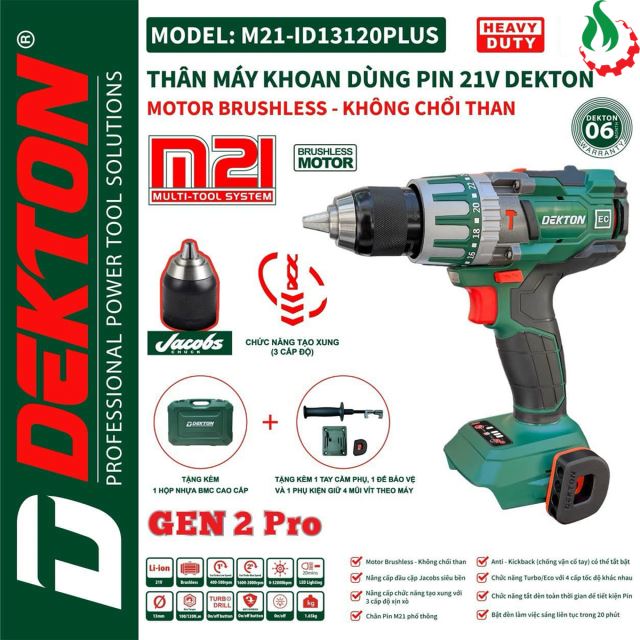 Máy khoan pin 21V Dekton M21-ID13120Plus 120Nm (Chống giật cổ tay)