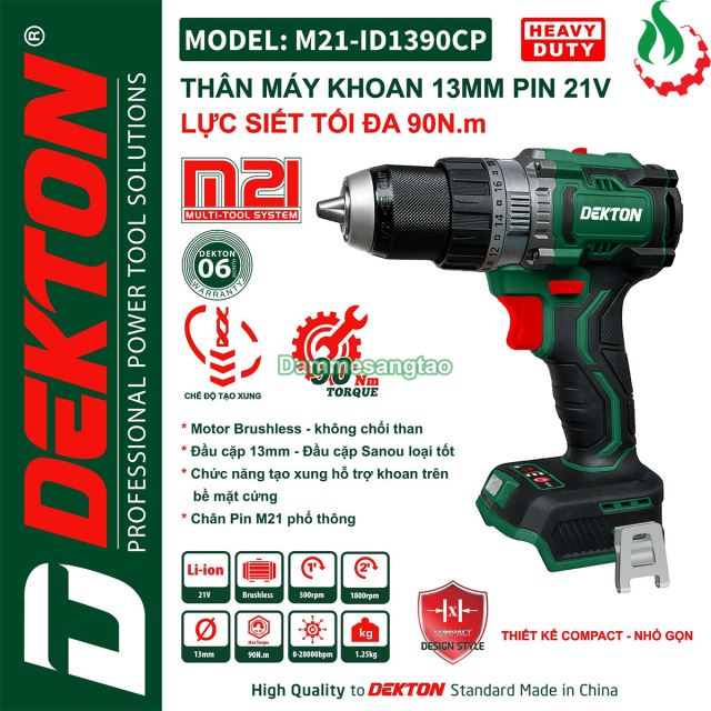 Máy khoan pin 21V Dekton M21-ID1390CP 90Nm (Đầu cặp 13mm)