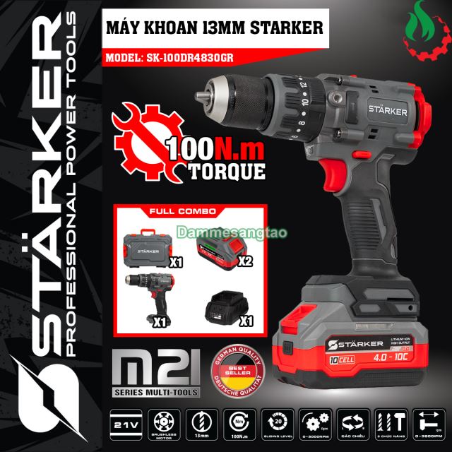 Máy khoan pin 21V STARKER SK-100DR4830GR 100N.m