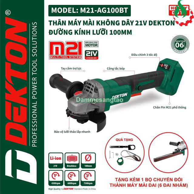 Máy mài góc pin 21V Dekton M21-AG100BT (Công tắc bóp)