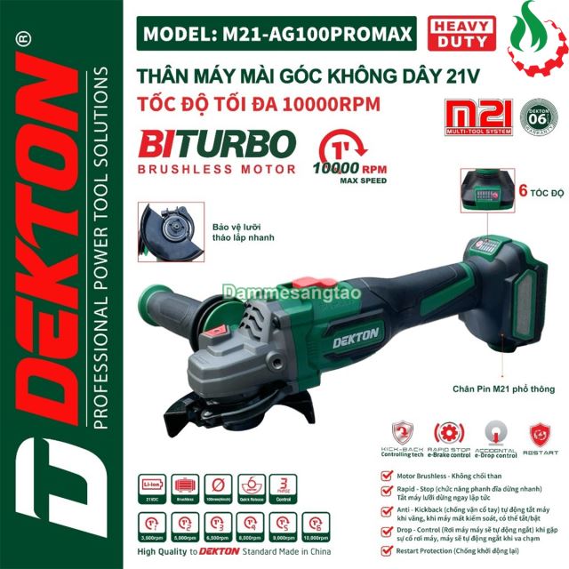 Máy mài góc pin 21V Dekton M21-AG100PROMAX (Full Control)
