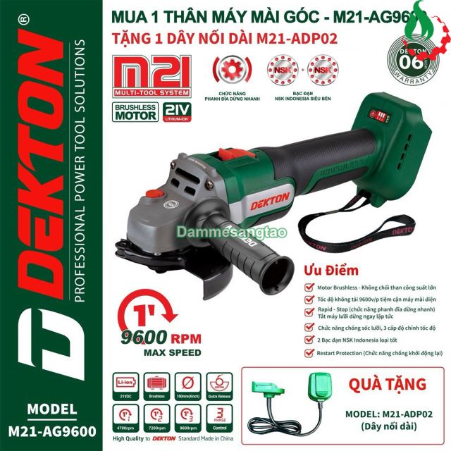 Máy mài góc pin 21V Dekton M21-AG9600 (Công tắc trượt)
