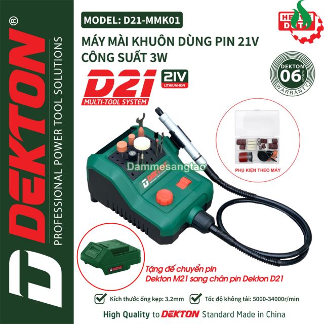Máy mài khuôn pin 21V Dekton D21-MMK01 (Tặng đế chuyển M21 sang D21)