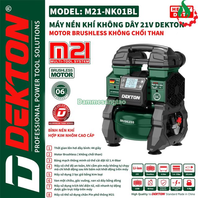 Máy nén khí pin 21V Dekton M21-NK01BL (Không chổi than)