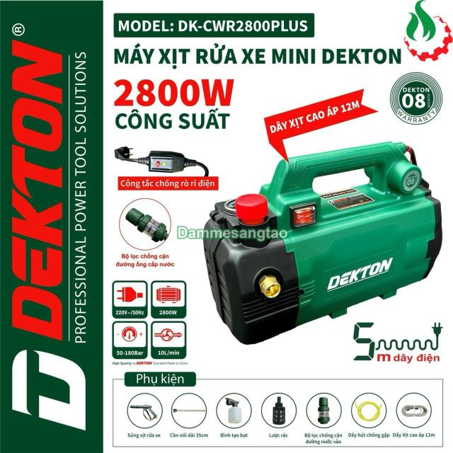 Máy Rửa Xe Chỉnh Áp DEKTON DK-CWR2800PLUS Điện 220V